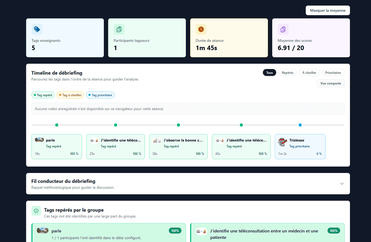 Timeline de débriefing avec tags participatifs dans AppSim